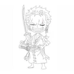 Dibujo de Roronoa Zoro chibi con su katana para colorear Dibujo de Roronoa Zoro chibi con su katana para colorear