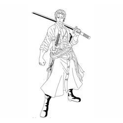 Dibujo de Roronoa Zoro de pie con una espada al hombro para colorear Dibujo de Roronoa Zoro de pie con una espada al hombro para colorear