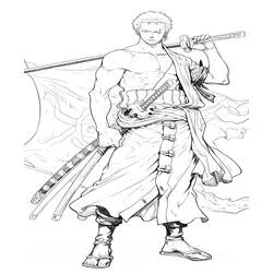 Dibujo de Roronoa Zoro de pie con sus tres katanas para colorear Dibujo de Roronoa Zoro de pie con sus tres katanas para colorear