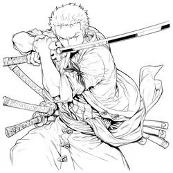Dibujo de Roronoa Zoro desenvainando una katana para colorear Dibujo de Roronoa Zoro desenvainando una katana para colorear