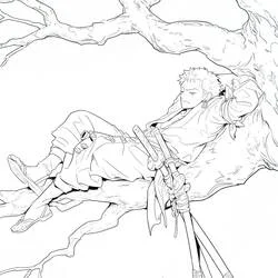 Dibujo de Roronoa Zoro durmiendo sobre una rama para colorear Dibujo de Roronoa Zoro durmiendo sobre una rama para colorear