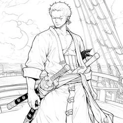 Dibujo de Roronoa Zoro de pie en la cubierta de un barco para colorear Dibujo de Roronoa Zoro de pie en la cubierta de un barco para colorear