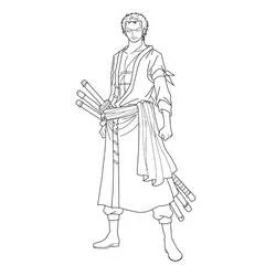 Dibujo de Roronoa Zoro de pie con sus espadas para colorear Dibujo de Roronoa Zoro de pie con sus espadas para colorear