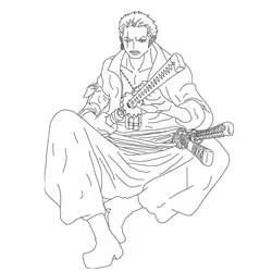 Dibujo de Roronoa Zoro sentado con sus espadas para colorear Dibujo de Roronoa Zoro sentado con sus espadas para colorear