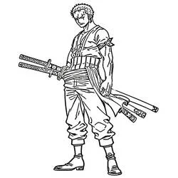Dibujo de Roronoa Zoro de pie con sus tres espadas para colorear Dibujo de Roronoa Zoro de pie con sus tres espadas para colorear