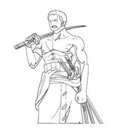 Dibujo de Roronoa Zoro con una katana al hombro para colorear Dibujo de Roronoa Zoro con una katana al hombro para colorear