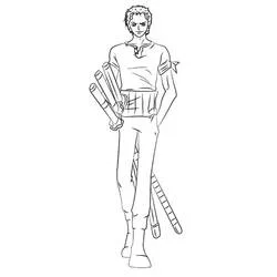 Dibujo de Roronoa Zoro de pie con sus tres espadas para colorear Dibujo de Roronoa Zoro de pie con sus tres espadas para colorear