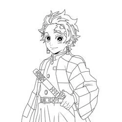 Dibujo de Tanjiro sosteniendo su espada para colorear