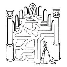 Dibujo de Princesa y rey en un laberinto de castillo para colorear