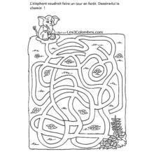 Dibujo de Laberinto del elefante en el bosque para colorear