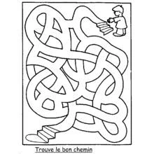 Dibujo de Niño buscando el camino en un laberinto sinuoso para colorear