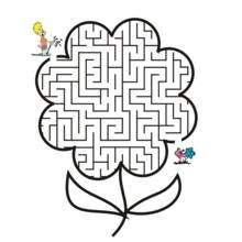 Dibujo de Niño regando un laberinto con forma de flor para colorear