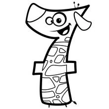 Dibujo de Número 7 con forma de jirafa sonriente para colorear