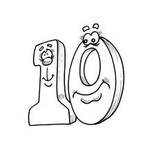 Dibujo de Número 10 con caras divertidas para colorear