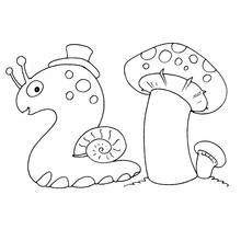 Dibujo de Número 2 en forma de caracol con hongos para colorear