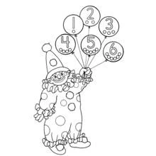 Dibujo de Payaso sosteniendo globos numerados del uno al seis para colorear