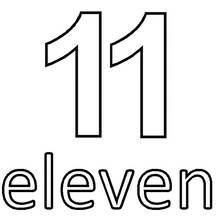 Dibujo de Número 11 con la palabra eleven para colorear
