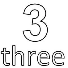 Dibujo de Número tres con la palabra three para colorear
