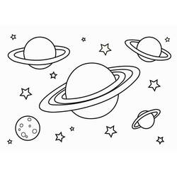 Dibujo de Planeta con anillos, luna y estrellas para colorear Dibujo de Planeta con anillos, luna y estrellas para colorear