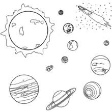 Dibujo de Planeta del sistema solar con sol y cometa para colorear Dibujo de Planeta del sistema solar con sol y cometa para colorear
