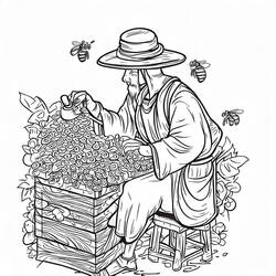Dibujo de Apicultor cuidando una colmena con panal para colorear