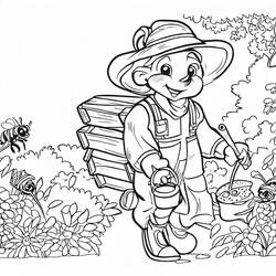 Dibujo de Apicultor caminando cerca de una colmena para colorear