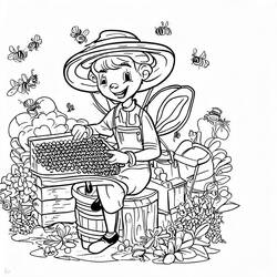 Dibujo de Apicultor revisando un panal para colorear