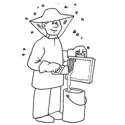 Dibujo de Apicultor recolectando miel de un panal para colorear