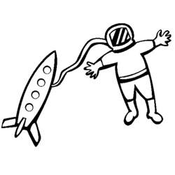 Dibujo de Astronauta flotando cerca de un cohete para colorear Dibujo de Astronauta flotando cerca de un cohete para colorear