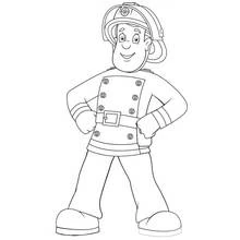 Dibujo de Bombero Sam de pie con las manos en la cintura para colorear Dibujo de Bombero Sam de pie con las manos en la cintura para colorear