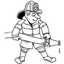 Dibujo de Bombero sosteniendo una manguera para colorear Dibujo de Bombero sosteniendo una manguera para colorear