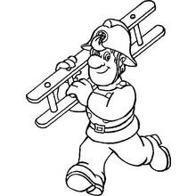 Dibujo de Bombero cargando una escalera para colorear Dibujo de Bombero cargando una escalera para colorear