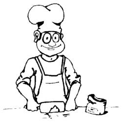 Dibujo de Cocinero amasando masa en la mesa para colorear Dibujo de Cocinero amasando masa en la mesa para colorear