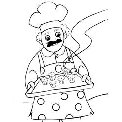 Dibujo de Cocinero sosteniendo una bandeja de muffins para colorear Dibujo de Cocinero sosteniendo una bandeja de muffins para colorear