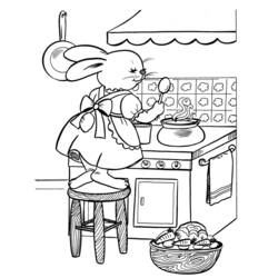 Dibujo de Conejo cocinero frente a la estufa para colorear Dibujo de Conejo cocinero frente a la estufa para colorear