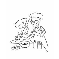 Dibujo de Dos jóvenes cocineros preparando una receta para colorear Dibujo de Dos jóvenes cocineros preparando una receta para colorear