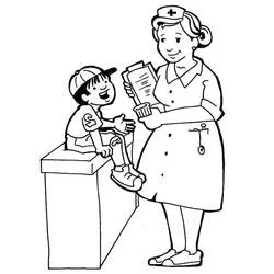 Dibujo de Enfermera examinando a un niño pequeño para colorear Dibujo de Enfermera examinando a un niño pequeño para colorear