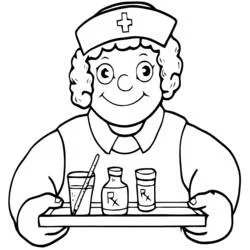 Dibujo de Enfermera sosteniendo una bandeja de medicinas para colorear Dibujo de Enfermera sosteniendo una bandeja de medicinas para colorear