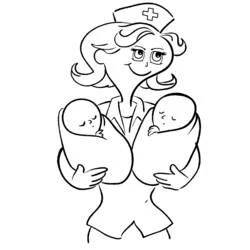 Dibujo de Enfermera sosteniendo a dos bebés recién nacidos para colorear Dibujo de Enfermera sosteniendo a dos bebés recién nacidos para colorear