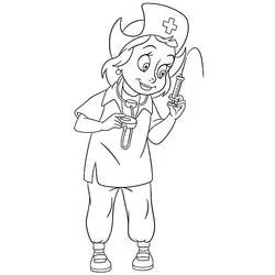 Dibujo de Enfermera sosteniendo una jeringa y un estetoscopio para colorear Dibujo de Enfermera sosteniendo una jeringa y un estetoscopio para colorear