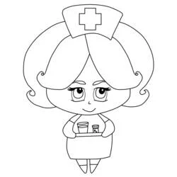 Dibujo de Enfermera sosteniendo un vaso y un frasco de medicina para colorear Dibujo de Enfermera sosteniendo un vaso y un frasco de medicina para colorear