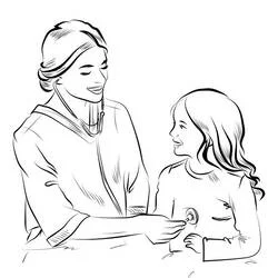 Dibujo de Enfermera consolando a una niña para colorear Dibujo de Enfermera consolando a una niña para colorear
