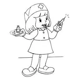 Dibujo de Enfermera sosteniendo una jeringa y una bandeja de medicinas para colorear Dibujo de Enfermera sosteniendo una jeringa y una bandeja de medicinas para colorear
