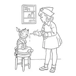 Dibujo de Enfermera dando medicina a un gato para colorear Dibujo de Enfermera dando medicina a un gato para colorear