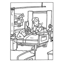 Dibujo de Enfermera cuidando a un paciente en cama de hospital para colorear Dibujo de Enfermera cuidando a un paciente en cama de hospital para colorear
