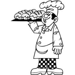 Dibujo de Panadero llevando una bandeja de pan recién horneado para colorear