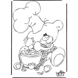 Dibujo de Panadero oso mezclando huevos en un tazón para colorear