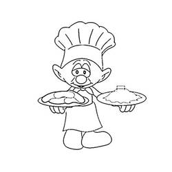Dibujo de Pitufo panadero sosteniendo dos platos de repostería para colorear