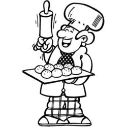 Dibujo de Panadero sosteniendo una bandeja de panecillos para colorear