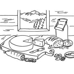 Dibujo de Panadero con pan, queso y salchichón en tabla para colorear